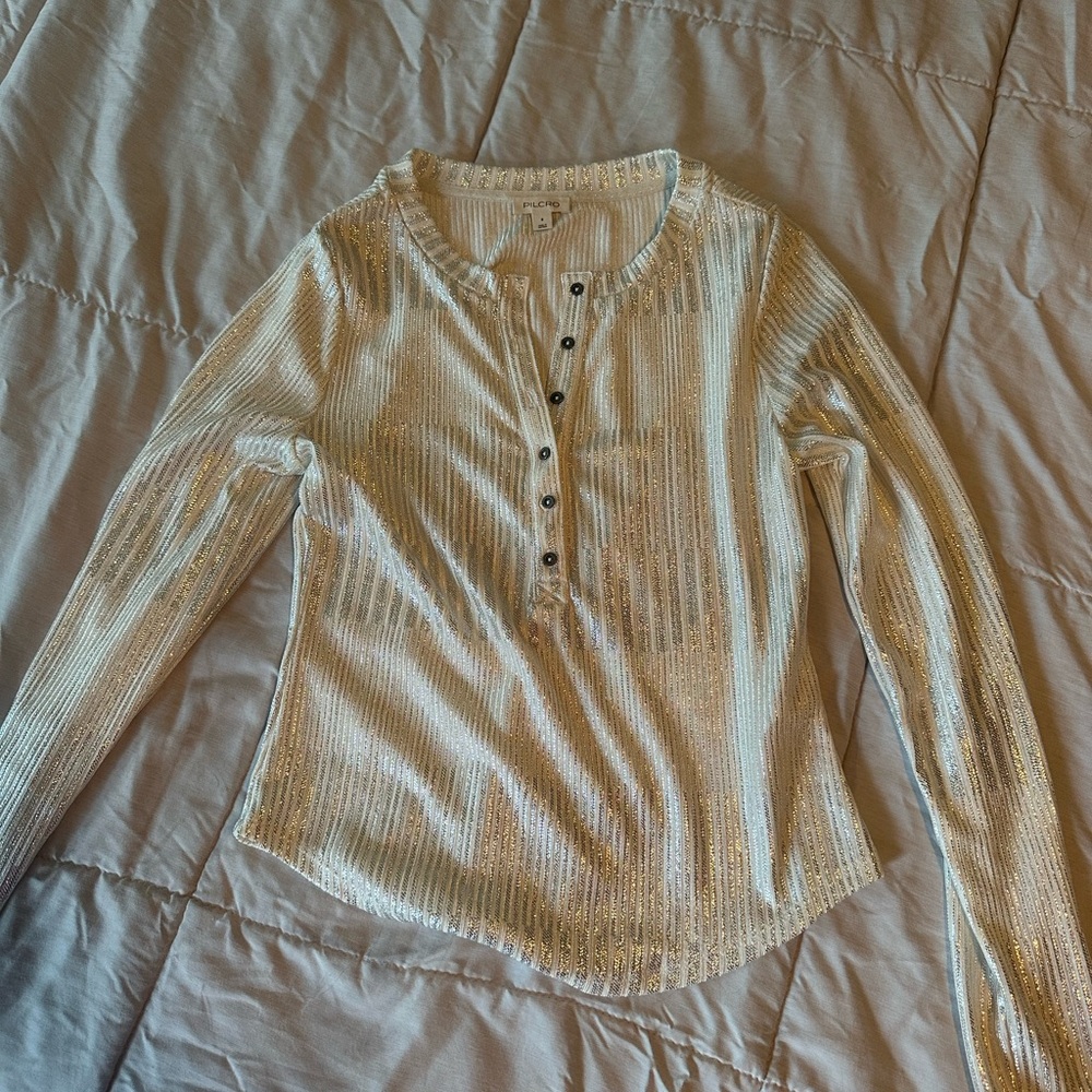 Anthropologie Cream Long Sleeve Button Down Shirt
